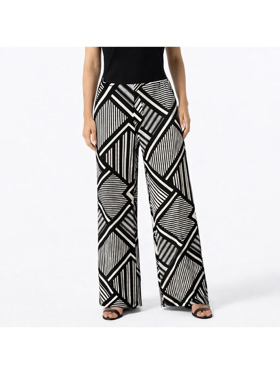 Jules & Leopold Pants - JULES & LEOPOLD Poly Spandex Slinky Wide Leg Geometric Print Pull On Pants XL